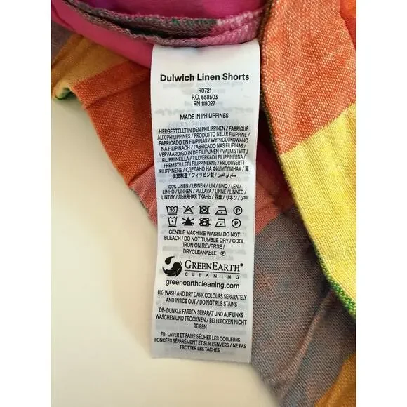 Boden Dulwich Linen Shorts in Rainbow Multigingham 4” Shorts - Size 10